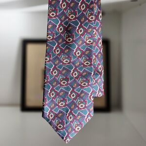 Christian Dior Monsieur Vintage Silk Tie Blue Red Geometric Paisley